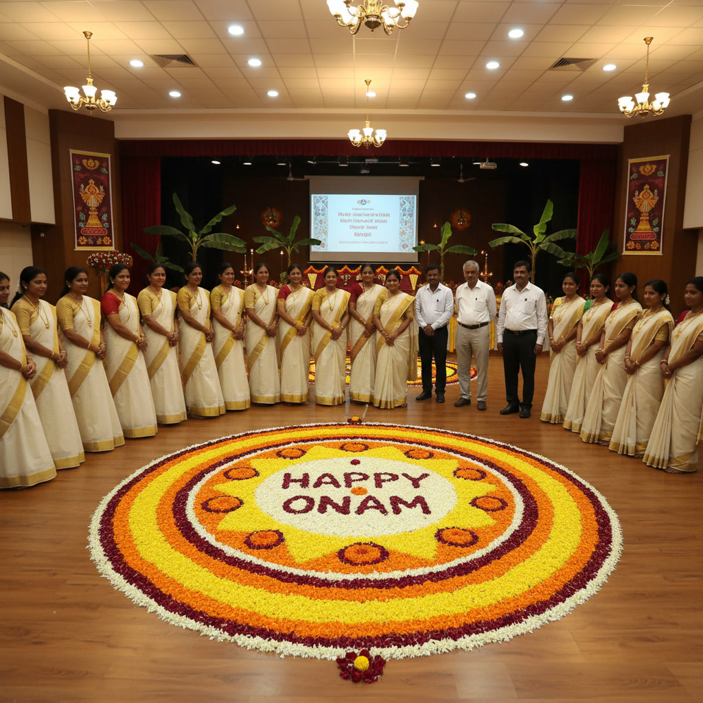 gemini 2.5 flash image “formal onam celebration in college auditorium staff and students standing aro 0
